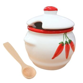 Kerámia fűszertartó paprikás 8x9 cm fűszerkanállal